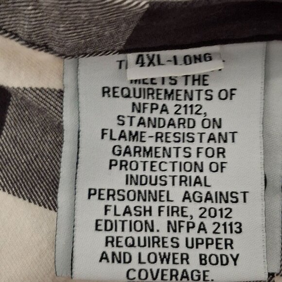 Rasco Mens Flame Resistant Shirt 4XL - Long Buffalo Plaid Black & White - Picture 5 of 7